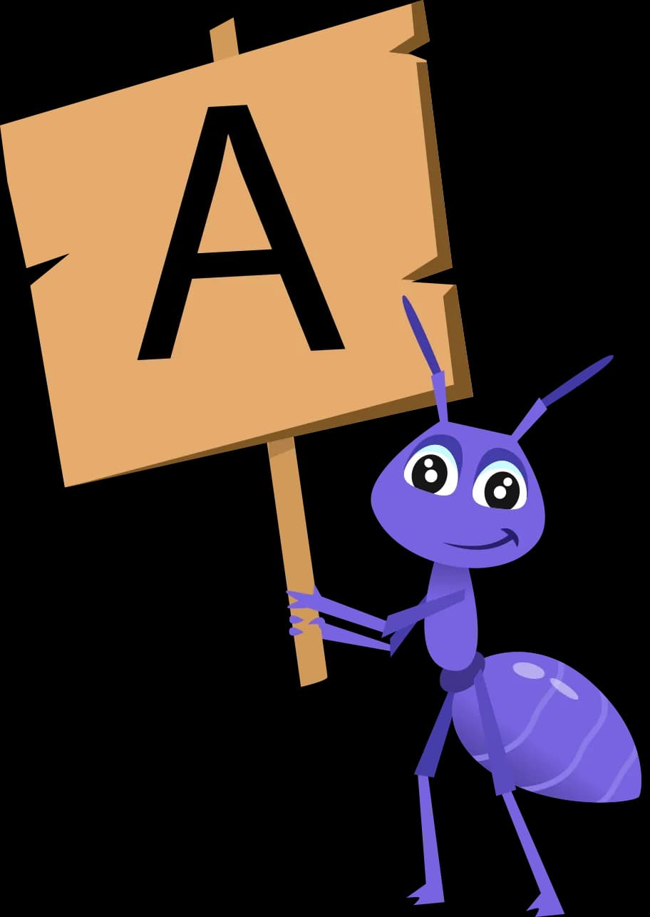 ant holding a sign with lthe letter A for academics