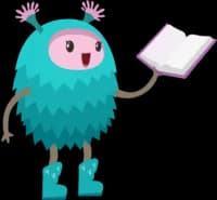 cartoon character with book